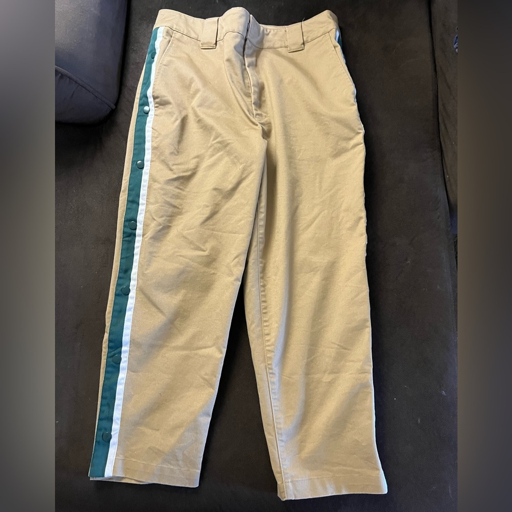 Urban Outfitters Tan Chinos with Green and White snap Stripe